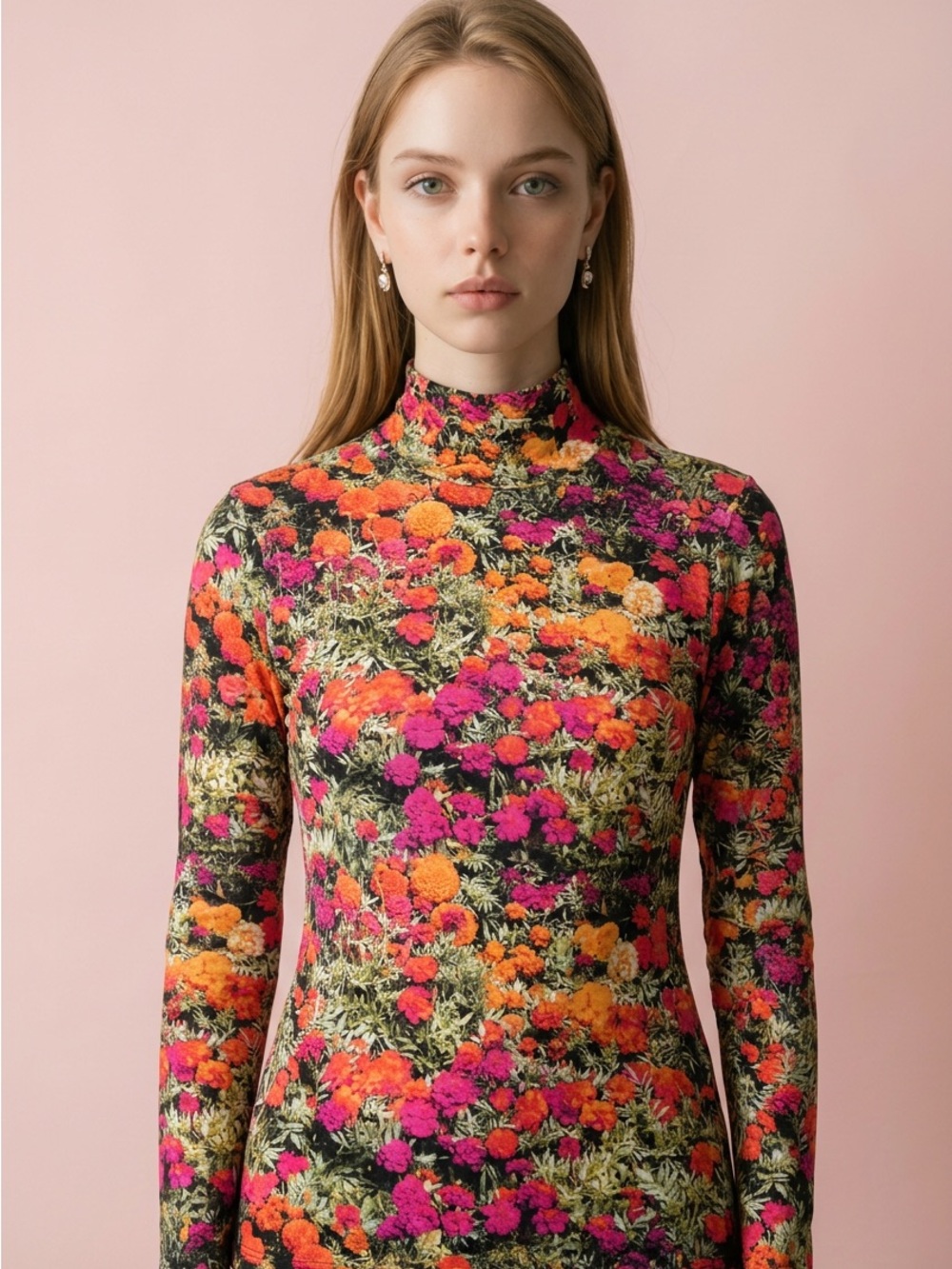 Designer Paul Smith Vibrant Floral Print Long Sleeve Bodycon Top Size-S